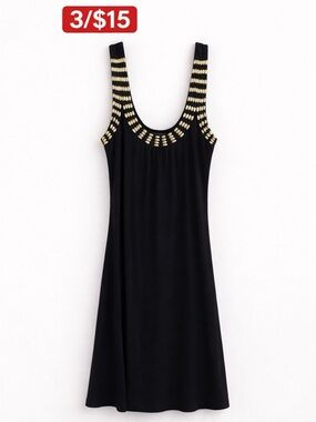 Body Central Bodycon Tank Dress S Scoop Neck Studded Black Y2K